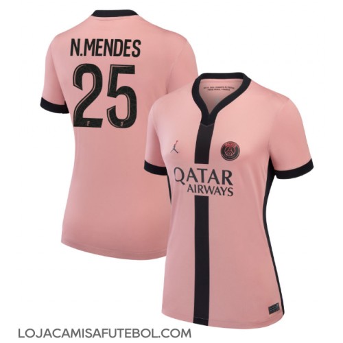 Camisa de Futebol Paris Saint-Germain Nuno Mendes #25 Equipamento Alternativo Mulheres 2024-25 Manga Curta
